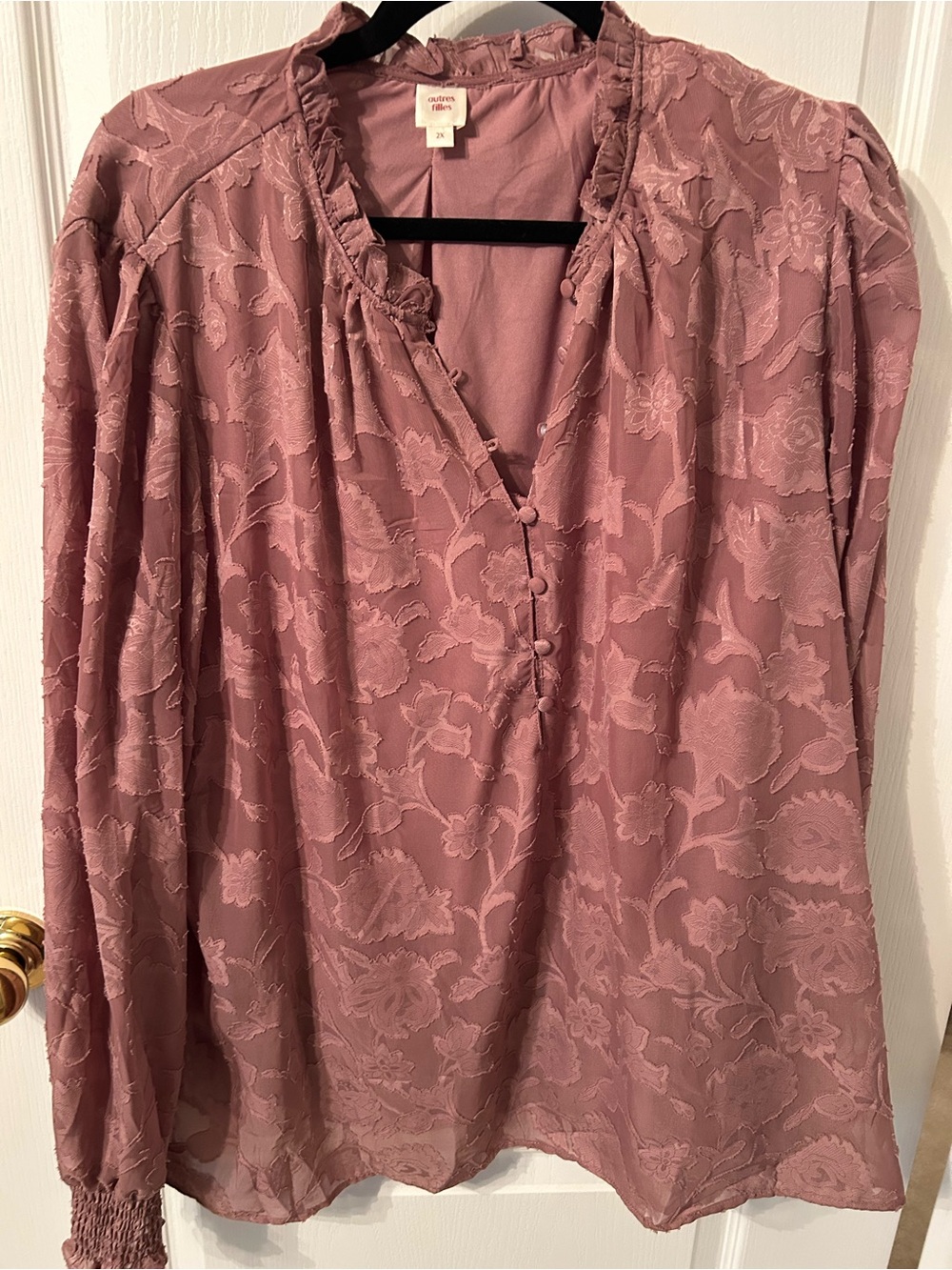 Mauve Dusty Rose Floral Jacquard Blouse